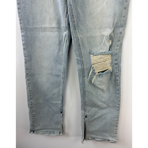 Judy Blue Adrian High Rise Straight Leg Jeans Distressed Slit Hem Size 11 30 - Picture 8 of 16